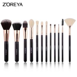 Makeup Tools Zoreya Brand Black Brushes 12pcs Synthetic Fibres Cosmetic Kit Crease Eye Brow Blush Powder Brush For Make Up Beginner220422