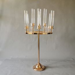 decoration 9 Arms Candelabra Home Holiday Decorative Centrepiece Gold Crystal Candle Holders for Dinner Party Wedding Event imake153