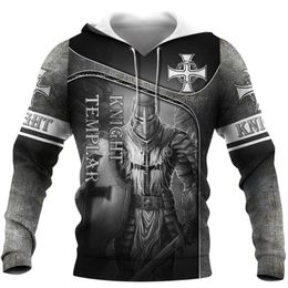 Men's Hoodies & Sweatshirts Men Hoodie Knights Templar Printed Long Sleeves 3D Pattern Sweatshirt Women Zip Streetwear Gothic Style Pullover