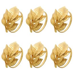 6pcs/lot SHSEJA Exquisite napkin ring holder table decoration gold leaf napkin buckle alloy ring dinner party wedding 201124