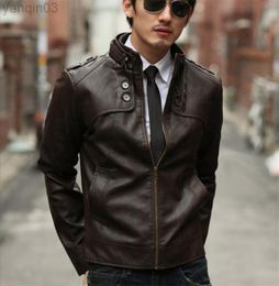 Men Artificial Leather Jacket Top Fashion Personality Stand Neck Slim Casual Jacket Mixed Leather Jacket Top Motorcycle L220801