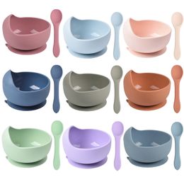 Infant Feeding Sets Toddler Silicone Bowl Spoon Set Utensils Baby Silica Gel Solid Non-slip Suction Bowls Spoons Newborn Waterproof Drool Eating Tableware Set B8077