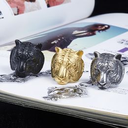 Men's Vintage Stainless Steel Ring Viking Tribal Tiger Totem Head Gothic Punk Animal Jewellery for Men Boys Gift