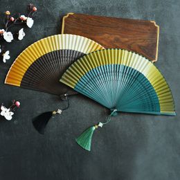 Gradient Colour Japanese Style Folding Fan Silk Cloth Small Flower Carving Blank Handicraft 220505