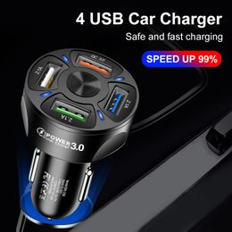 4 Port USB Car Charger QC3.0 Fast Charger PC Retardant Material Stable Current Output LED Light One For Samsung Ipad Iphone Xiaomi Vivo Oppo Realme