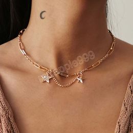 Boho CZ Zircon Star Pendant Necklace Trendy Statement Chain Tassel Choker Necklaces for Women Girl Collar Jewellery