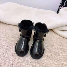 Winter Kids Cow Leather Snow Boots with Sheep Fur Girls Boys Snow Wear Booties with Button Children Ski Warm Shoes Waterproof LJ201201