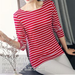 new long long sleeves and black and white stripes render unlined upper garment in autumn and winter cotton T shirt LJ200815