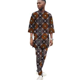 Men's Tracksuits Festival African Clothes Men's Suits Half Sleeve Tops With Pants Nigeria Fashion Customize Wedding Occasion Male Costum