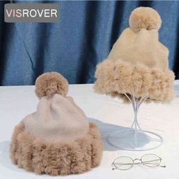 Fishrover 8 Colors Solid Rabbit Fur Hats Winter Hat For Woman Acrylic Pompom Hat Woman Autumn Warm Skullies Gift Wholesale J220722