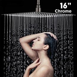 Shower Head 16 Inch Luxury Ultrathin Rainfall Shower Head Stainless Steel Chrome Nickel Bathroom Faucet Accessory