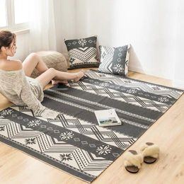 Carpets Nordic Geometric Cotton And Linen Woven Carpet Floor Mat Door Bedroom Tapestry Decorative Blanket Tea Living Room Area Rug GrayCarpe