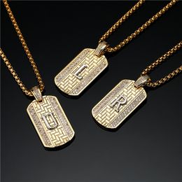 Europe and America Hotsale Yellow Gold Plated Bling CZ A-Z Letter Necklace Nice Gift for Men Women