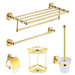Bath Accessory Set Solid Brass Gold Towel Rack European Bathroom Accessories 60cm Fixed Product Polish FinsihBath