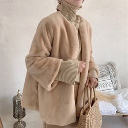 New Coat 2022 Wild Elegant Lady Fake Mink Cashmere Retro Korean Vintage Faux Fur Weed Spring Winter Fashion Women's Jackets Tops T220716