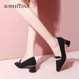 SOPHITINA Heel Shoes Women Mature Style Genuine Leather Female String Bead Dress Spring Pointed Toe Office Lady Shoes FO58 210513
