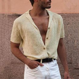Men's T-Shirts Men Spring Summer Lapel Single-breasted Sweater Thin Short-sleeved Top Super Comfy Simple Tops Fast Ropa Hombre 2022