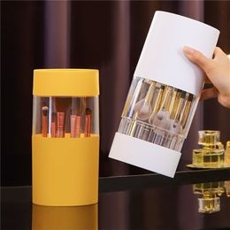 Makeup Brush Storage Box Cosmetic Organiser Eyebrow Pencil Beauty Brush Display Stand Storage Bucket Plastic with Lid Waterproof 210330