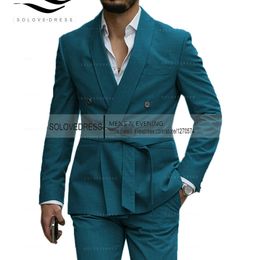 Men's Suits Blazers Mens Blazer luxery designerstyle Western Tailored Suit Lapel Belt Tuxedo Gentleman Texture Solid Colour Unique Design Ca 220826