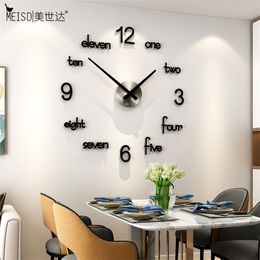 MEISD Large Wall Clock Modern Design Wall Sticker Watch Silent Quartz Clock Living Room Acrylic Black Horloge Sale 201202