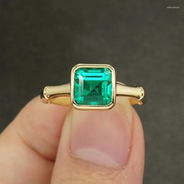 Cluster Rings 3ct Solid 14K Yellow Gold Colombia Moissanite Green Primcess Cut Emerald Ring Engagement Jewellery For Women Edwi22