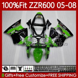 100% Fit OEM Body For KAWASAKI NINJA ZZR-600 600 CC 600CC 05-08 Bodywork 134No.13 ZZR 600 ZZR600 05 06 07 08 2005 2006 2007 2008 Injection Mould Fairing Kit stock green