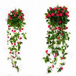 Decorative Flowers & Wreaths 5 Branches Artifical Rose Flower Wall Hanging Orchid Basket Living Room Balcony Home Wedding Decoration