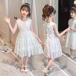 Girls Princess Dress For Kids Summer Teen Fairy Sleeveless Elegant Birthday Party Ball Gown Children Lace Dots Dresses Clothes G220518