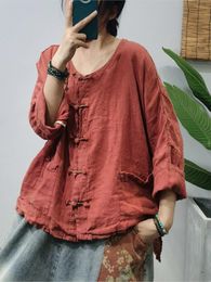Women's T-Shirt Womens Blouse Solid Colour O-neck Three Quarter Sleeve Loose Casual Female Summer Clothes Vintage Ladies Cardigans
