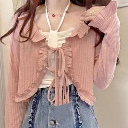 Women's Jackets Japanese Preppy Soft Girl Cute Bandage Sunscreen Shirt Pink Jacket Student Short Top White SweatshirtWomen's Women'sWomen's