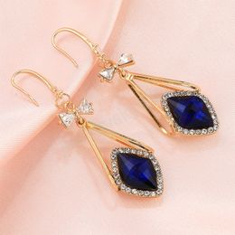 Temperament Bow With Diamond Blue Opalite Dangle Earrings For Women Korean Fashion Earring Birthday Party Jewellery Gifts