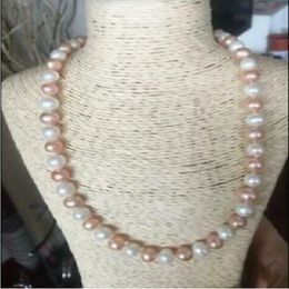 Hand knotted necklace natural 9-10mm pink white freshwater pearl sweater chain nearly round pearl 18inch