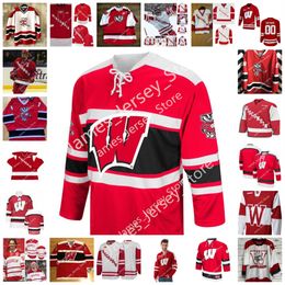 NCAA Wisconsin Badgers Stitched College Hockey Jersey Trent Frederic Cameron Hughes Ryan Wagner Jake Linhart CHRIS CHELIOS Ryan Suter K'Andre Miller Seamus Malone