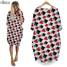 Women Dress Playing Cards of Spades 3D Graphic Loose Daughter Dresses Printed Long Sleeve Casual Summer Gown Pocket Dress W220616