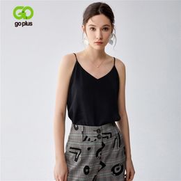 GOPLUS V-Neck Strap Crop Plus Size Solid Casual Top Tops Women's T-shirt Underwear Haut Femme Tops Mujer Verano 210401