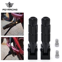 2 Pcs M8 Universal Motorcycle Motor Bike Folding Footrests Footpegs Foot Rests Pegs Rear Pedals Set CNC Aluminum Motorcycle Part PQY-SC15BK