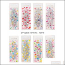 Cartoon Kids Stickers Arm Phone Crystal Sticker Diy Diary Decoration Heart Flower Cat Cake Transparent Three-Nsional Gift Drop Delivery 2021