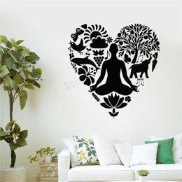Wall Stickers Art Sticker Heart Yoga Removeable Decoration Healthy Lifestyle Decor Nutrition Love Mural Ornament LY225Wall StickersWall