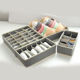 Storage Boxes & Bins 3-4pcs/set Foldable Drawer Organisers Box Case For Bra Ties Underwear Socks Scarf GrayStorage