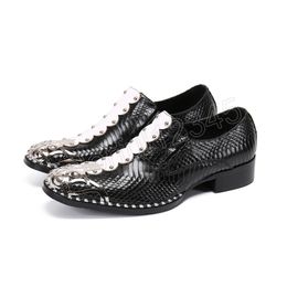 Black White Patchwork Men Party Dress Shoes Square Toe Business Real Leather Shoes Formal Brogue Shoes