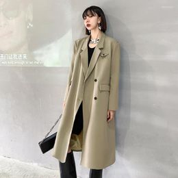 Women's Trench Coats Korean British Style Suit Coat Female 2022 Spring And Autumn Loose Slim Medium Long Straight Tube Leisure Pure Color