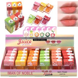cute lip glosses UK - Lip Gloss Cute Juice Lipgloss 24 Piece Lot Cartoon High Shine Glossy Moisturizing Kawaii Lipstick Set