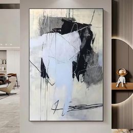 Simple Colour Black White Modern Abstract Canvas Oi Painting 100% Hand painted Wall Art Home Decor Pictures for Living Room A 622