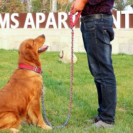 Dog Collars & Leashes Leash Heavy Duty Metal Chain Anti Bite Braided Handle Pet Lead Training Rope Leads For Medium Big DogsDog