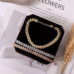 Link Chain Wholesale For Women Bracelet Cuffs Classic Simple Stainless Steel Upper Arm Accessories High Quality Leaves Korea Gift Mini Trum2