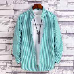 Men's Stylish Striped 100% Cotton Oxford Long Sleeve Shirt with Chest Pocket Standard-fit Smart Casual Button Down Thick Shirts 220516