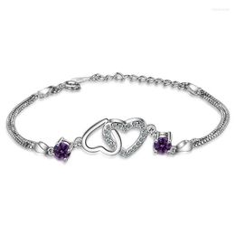 Charm Bracelets Utimtree Trendy Purple Zircon Double Heart Bangles Jewellery Bracelet For Women Party Gift High QualityCharm Inte22