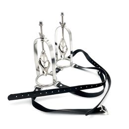 Female Metal Stainless Steel Nipple Clips Clamps With Wearable Leather Belt Breast Stretching Device Adults Bondage BDSM sexy Toy