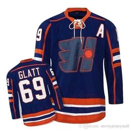 Chen37 C26 Nik1 Thug Glatt LaFlamme Goon Hockey Jersey Stitched Men's Halifax High Goon Movie Jerseys Blue S-3XL