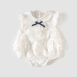 KOKI Baby Romper Girl White Cotton Korean Cute Pretty Bodysuit Summer Cotton High Quality Princesss Tute Newborn Clothes G220510